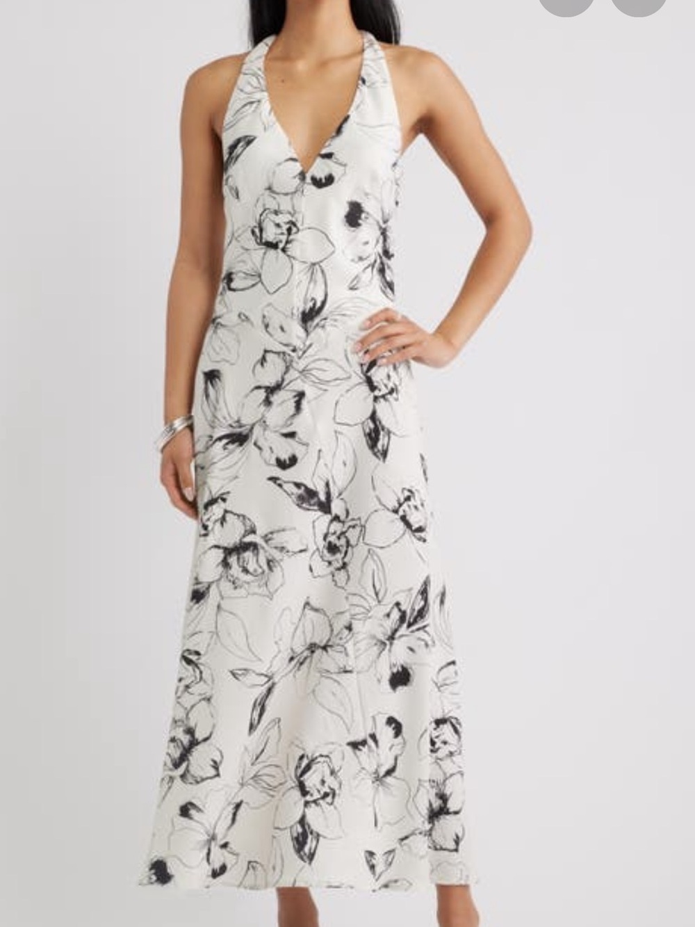 Floral Halter Dress in Black and Cream